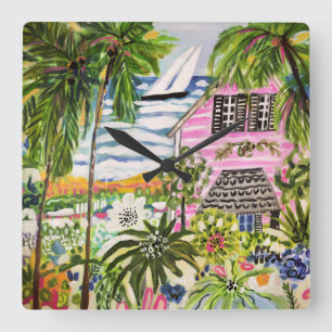 Reloj Cuadrado La cabaña rosa en la bahía I
