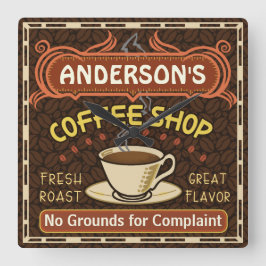 Reloj Cuadrado La cafetería con la taza crea sus los propios