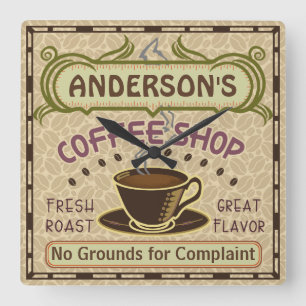 Reloj Cuadrado La cafetería con la taza crea sus los propios