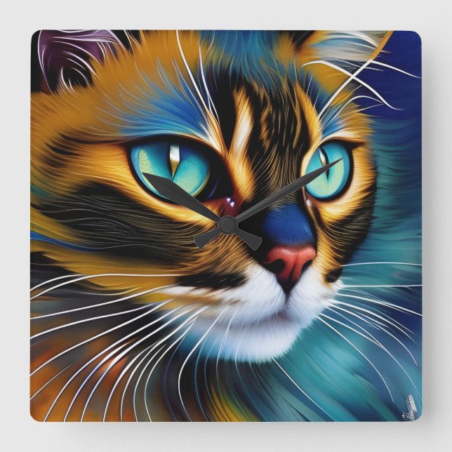 Reloj Cuadrado La cara de un lindo Lynx punto Siamese (Anverso)