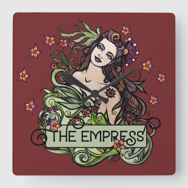 Reloj Cuadrado La Carta de Tarot de la Emperatriz (Anverso)