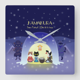 Reloj Cuadrado La celebración de nieve de Edo-Neko