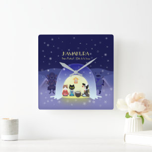 Reloj Cuadrado La celebración de nieve de Edo-Neko