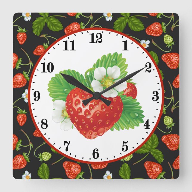 Reloj Cuadrado la cocina de los amantes de las fresas (Anverso)