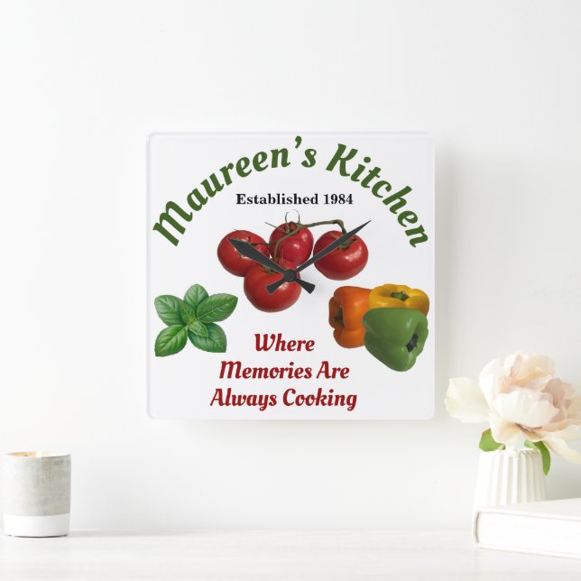 Reloj Cuadrado La cocina de mamá 'Agrega tu nombre' (Hogar)