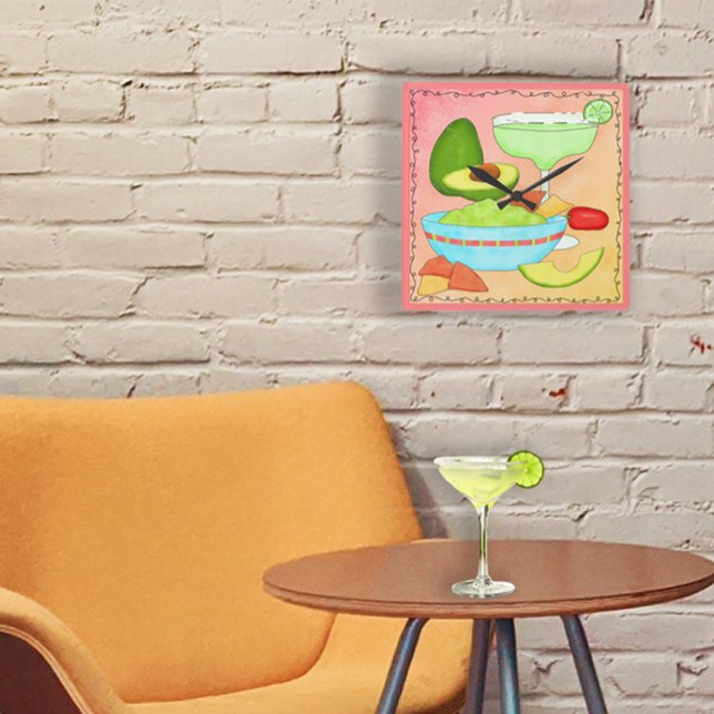 Reloj Cuadrado La colorida Margarita Guacamole Fun (Enjoy a margarita and keep time with.your favorite drink - a margarita while keeping time.)