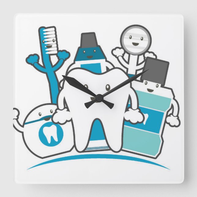 Reloj Cuadrado La cuadrilla limpia de los dientes (Anverso)