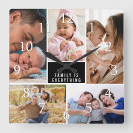 Reloj Cuadrado La Familia De Collages de fotos personalizado 5 Es
