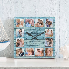 Reloj Cuadrado La familia es todo Collage de fotos de cotización 