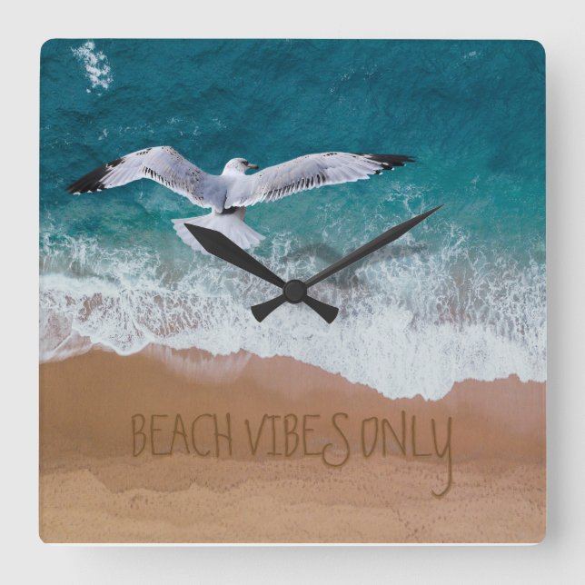 Reloj Cuadrado La Gaviota Costera Sólo Vibes De Playa (Anverso)