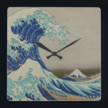 Reloj Cuadrado La gran onda del arte de Woodblock del japonés de<br><div class="desc">Impresión famosa de Ukiyo-e Woodblock del japonés: Ura del nami del oki de Kanagawa (la gran onda de la orilla de Kanagawa) por Katsushika,  Hokusai,  1760-1849</div>