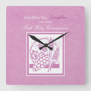 Reloj Cuadrado La hija es la primera comunión, rosa