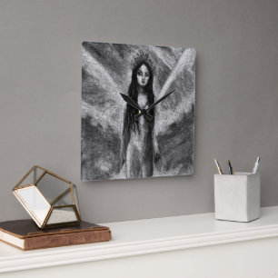 Reloj Cuadrado La Luna Ángel Oscuro Hada Mujer Arte Fantasía Góti