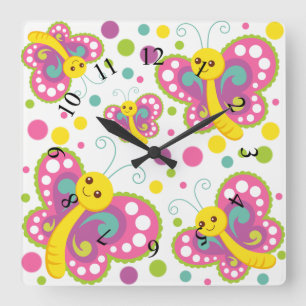 Reloj Cuadrado La mariposa polka hace una linda sala para niños d