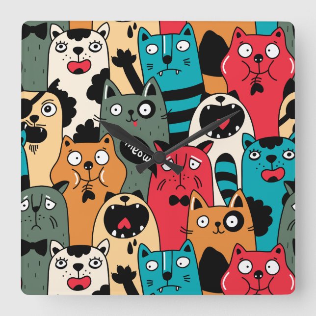 Reloj Cuadrado La multitud de gatos (Anverso)