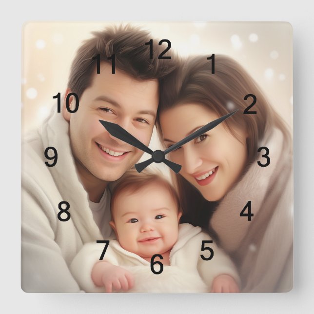 Reloj Cuadrado La pared de fotos de tu familia favorita (Anverso)