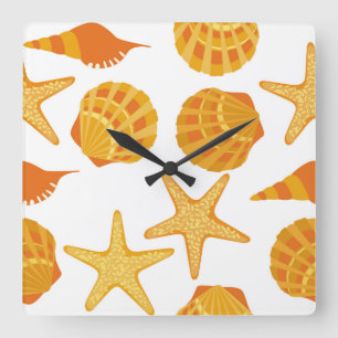 Reloj Cuadrado La playa anaranjada Shell modela