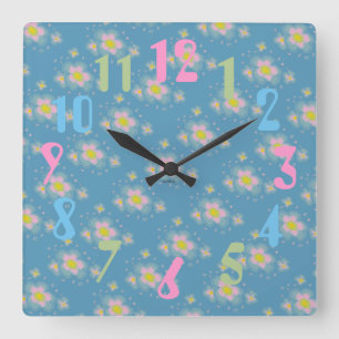 Reloj Cuadrado La primavera florece (rosa/el azul)