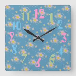 Reloj Cuadrado La primavera florece (rosa/el azul)