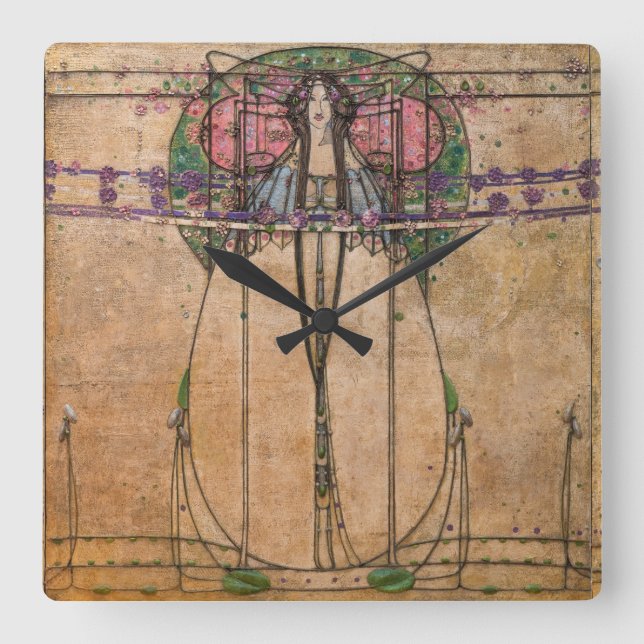 Reloj Cuadrado La Reina de Mayo por Margaret Macdonald Mackintosh (Anverso)