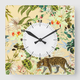 Reloj Cuadrado La selva de flores modernas vintage