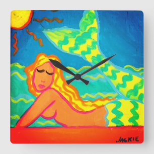 Reloj Cuadrado La sirena en la pintura abstracta al sol
