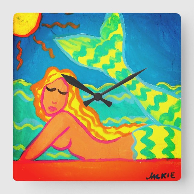 Reloj Cuadrado La sirena en la pintura abstracta al sol (Anverso)