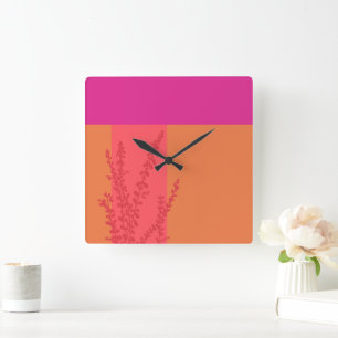 Reloj Cuadrado La vegetación rosa caliente y Naranja deja bloques