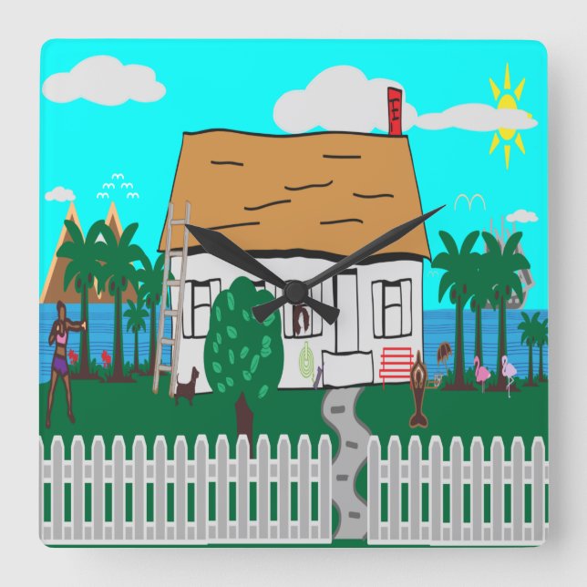 Reloj Cuadrado La Vida En La Playa (Anverso)