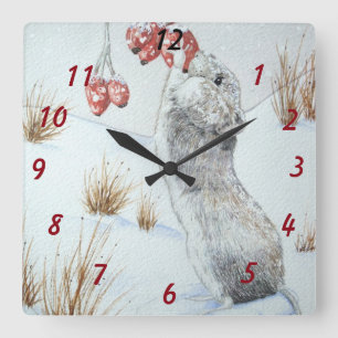 Reloj Cuadrado la vida salvaje de la nieve de ratones lindos y ba