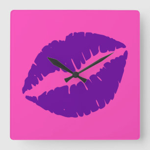 Reloj Cuadrado Labios besados con lápiz labial rosa y púrpura