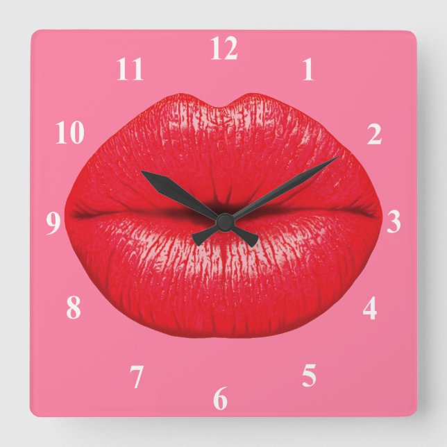 Reloj Cuadrado Labios grandes del arte pop del lápiz labial rojo (Anverso)