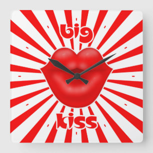 Reloj Cuadrado Labios rojos rayos solares beso grande