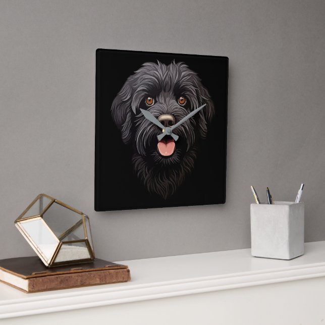 Reloj Cuadrado Labradoodle Perro Negro (Oficina)
