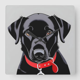 Reloj Cuadrado Labrador negro con collar rojo