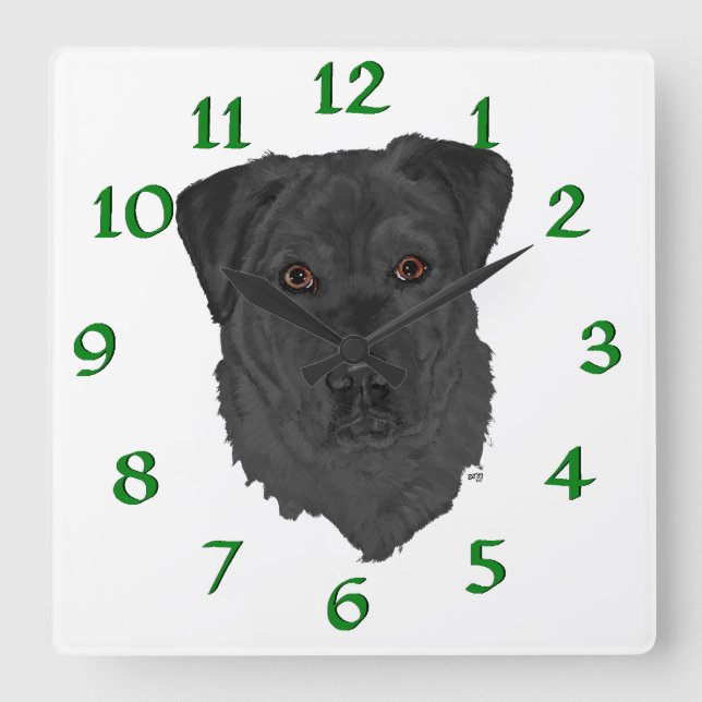 Reloj Cuadrado Labrador retriever negro (Anverso)