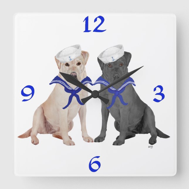 Reloj Cuadrado Labradores retrieveres amarillos y negros (Anverso)