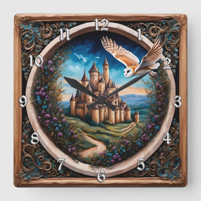 Reloj Cuadrado Labyrinth Gate Castle Fantasy Art (Anverso)