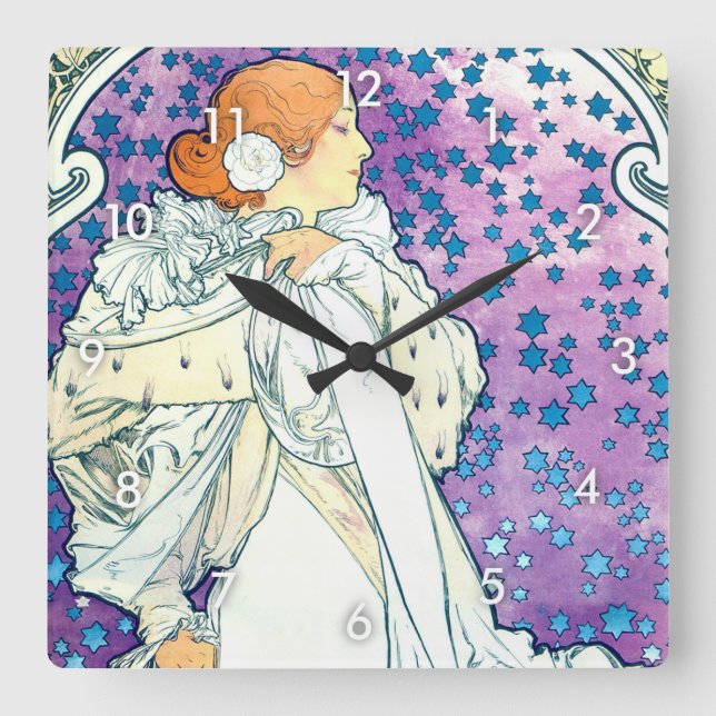 Reloj Cuadrado Lady of the Camelias, Alphonse Mucha (Anverso)
