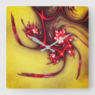 Reloj Cuadrado Lagartija fractal rojiza sobre textura de arena oc