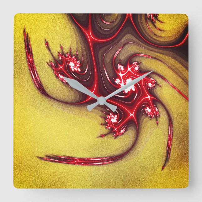 Reloj Cuadrado Lagartija fractal rojiza sobre textura de arena oc (Anverso)