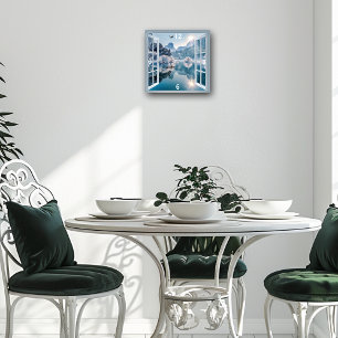 Reloj Cuadrado Lago de invierno pescador de águilas montañas neva