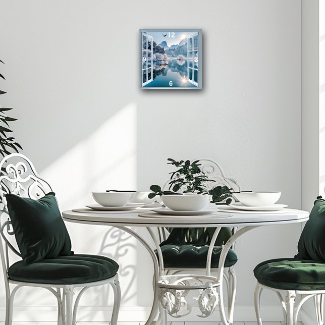 Reloj Cuadrado Lago de invierno pescador de águilas montañas neva (Subido por el creador)