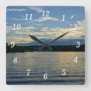 Reloj Cuadrado Lago De Los Ozarks Blue Sunset Wall Clock