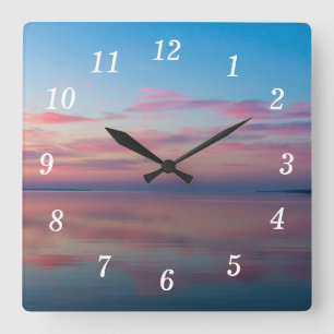 Reloj Cuadrado Lago Huron Pink Sunrise Wall Clock