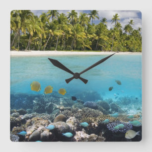 Reloj Cuadrado Laguna tropical en el atolón del sur de Ari