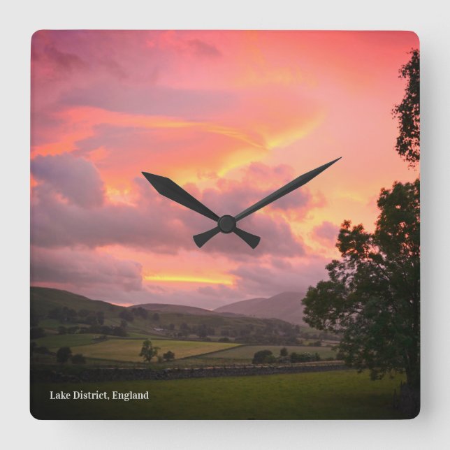 Reloj Cuadrado Lake District England Sunset (Anverso)