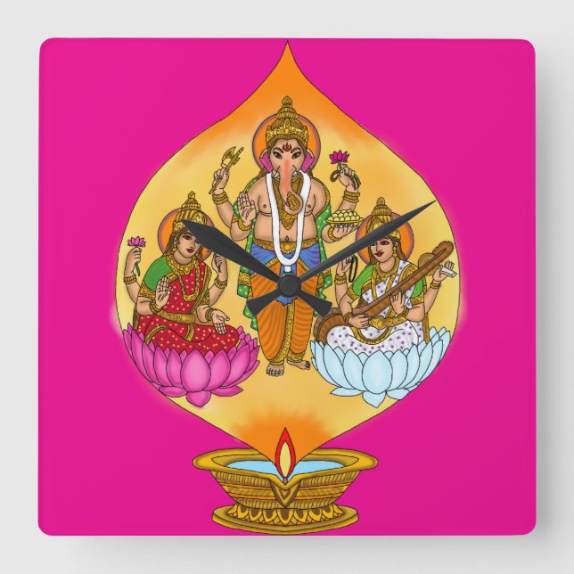 Reloj Cuadrado Lakshmi Ganesh Wall Clock (Anverso)