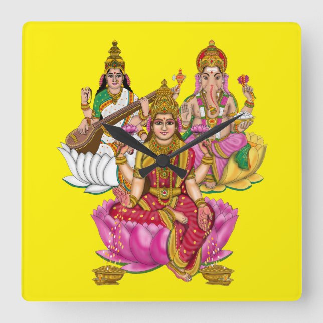Reloj Cuadrado Lakshmi Ganesha Wall Clock (Anverso)