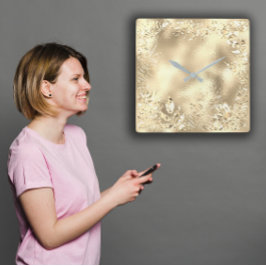 Reloj Cuadrado Láminas tropicales de oro Champaigne Metálicas Bot